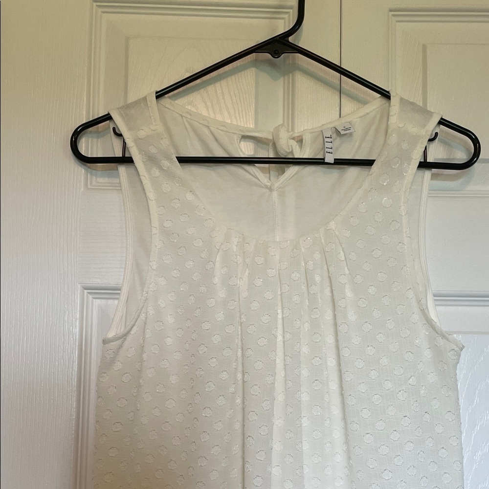 Elle S Cream Textured Tank Top w/ subtle texture similar to Swiss dot Sleeveless